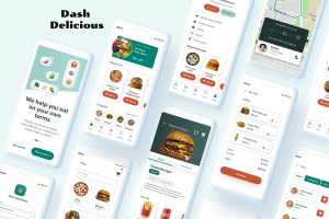 Presentation of screens that show the different pages of a food app
