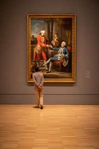 Man contamplating art: "Sampson Gideon and a companion" painted by Pompeo Batoni (1767)